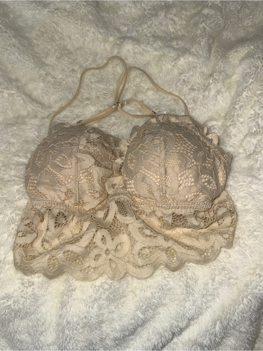 Lace Bralette Crop Top - Nude